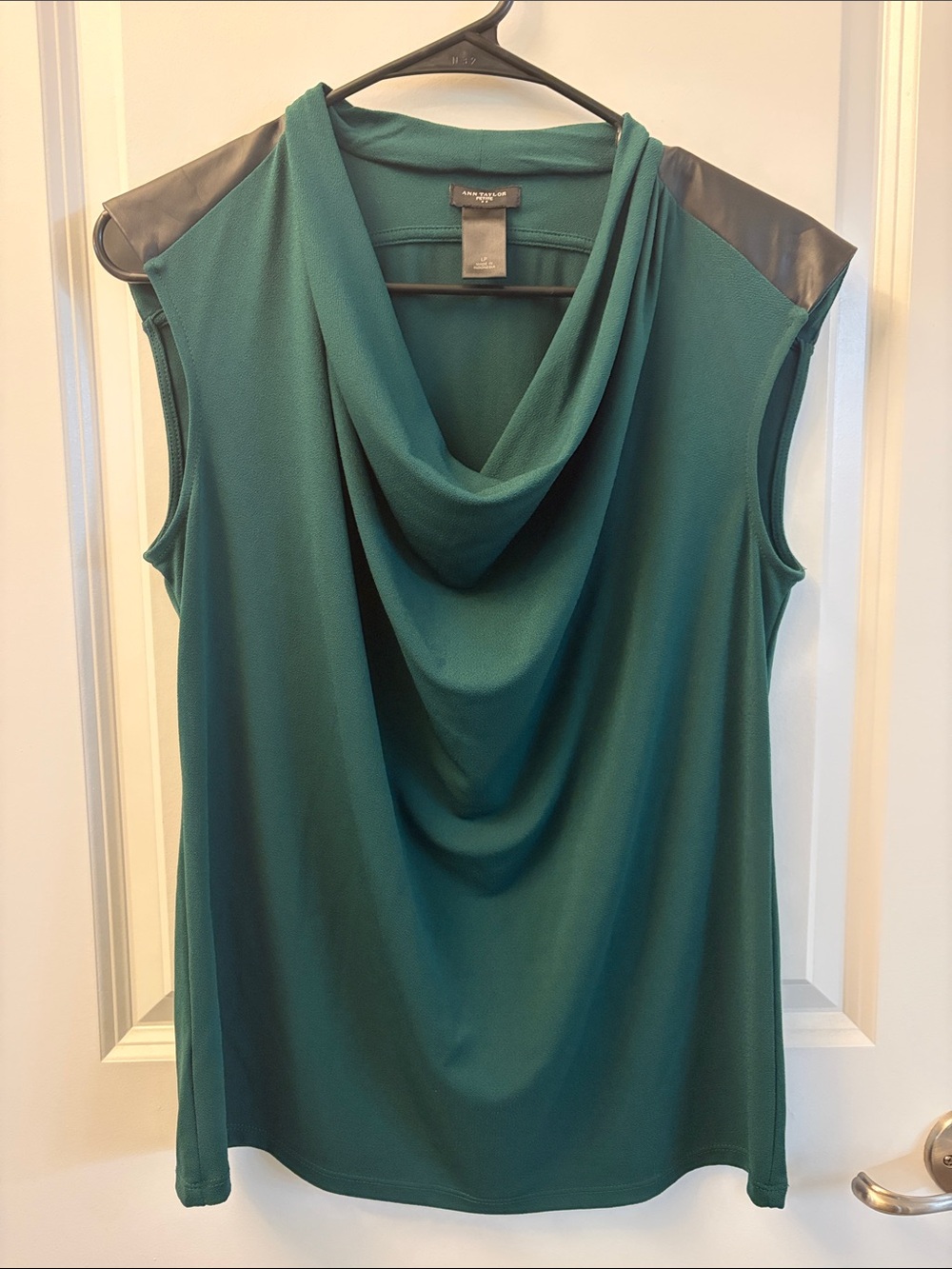 Ann Taylor Sleeveless Draped Top with Black Shoulder Panels Hunter Green Size LP